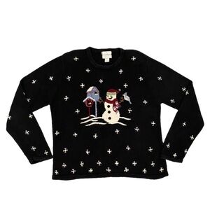 Christopher & Banks 2003 Hand Embroidered Sweater Women’s M Snowman/Flakes/Birds